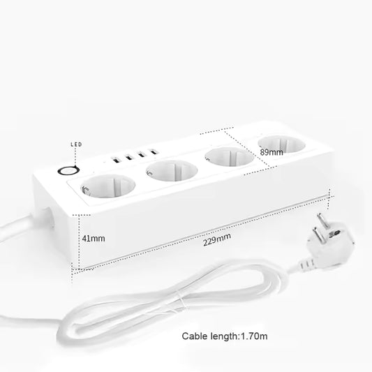 Smart WIFI Strømskinne 4 stk med jord + USB – APP Styret